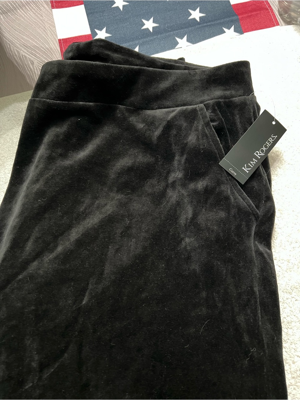 Kim Rogers Curvy 3X Velour Pants Black Pull On Elastic Waist Pockets NWT